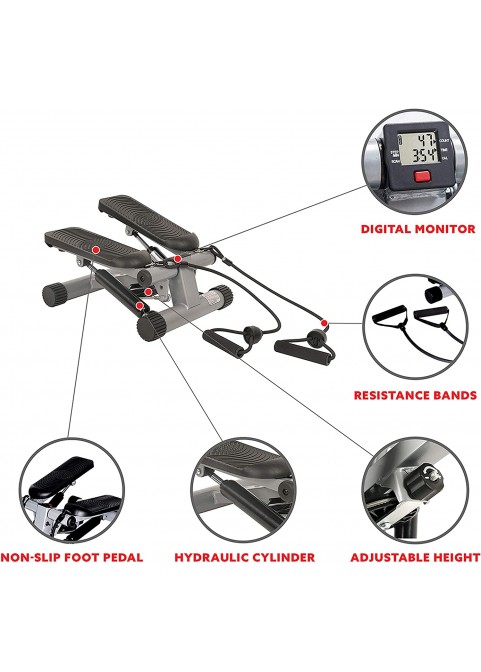 Sunny Health &amp; Fitness Mini Stepper with Resistance Bands, Black